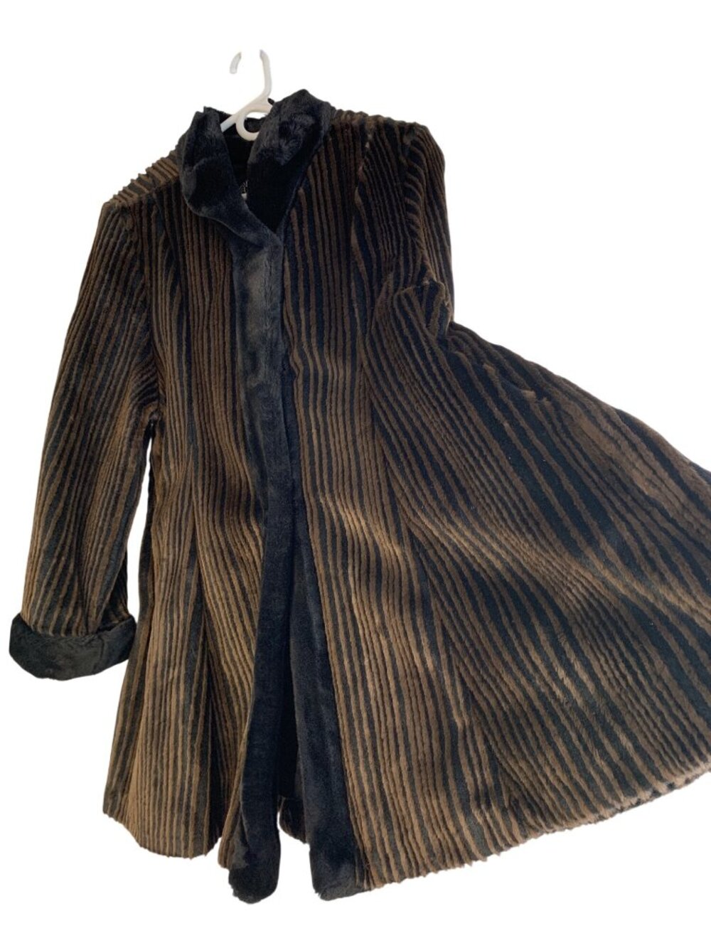 Ultra Fur Vintage 90s Medium Faux Fur Coat Brown Black Stripe USA